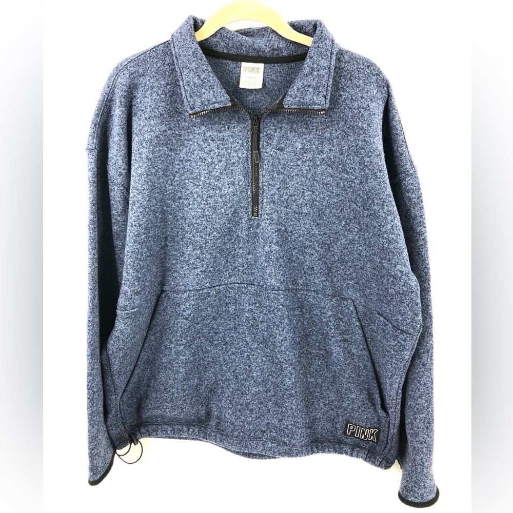 Victorias Secret Pink Quarter Zip Pullover Womens Large Sweatshirt Pockets Comfy